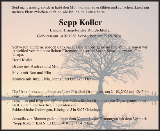 Traueranzeige von Sepp Koller von AvU