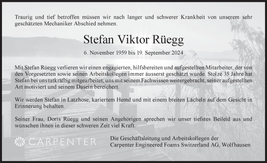 Traueranzeige von Stefan Viktor Rüegg von AvU