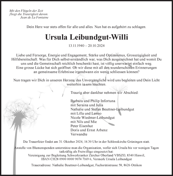 Traueranzeige von Ursula Leibundgut-Willi von AvU