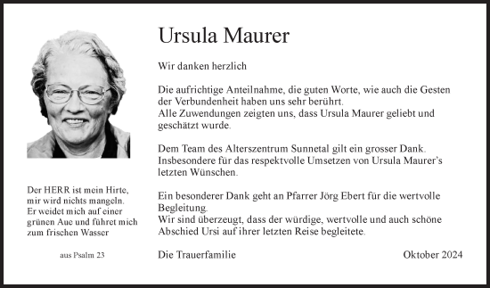 Traueranzeige von Ursula Maurer von VO solo