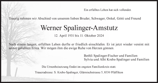 Traueranzeige von Werner Spalinger-Amstutz von AvU