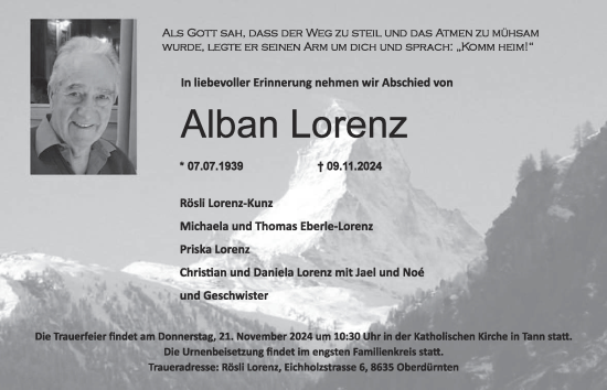 Traueranzeige von Alban Lorenz von AvU