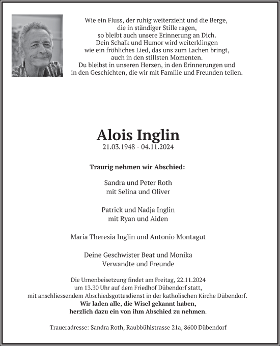 Traueranzeige von Alois Inglin von AvU