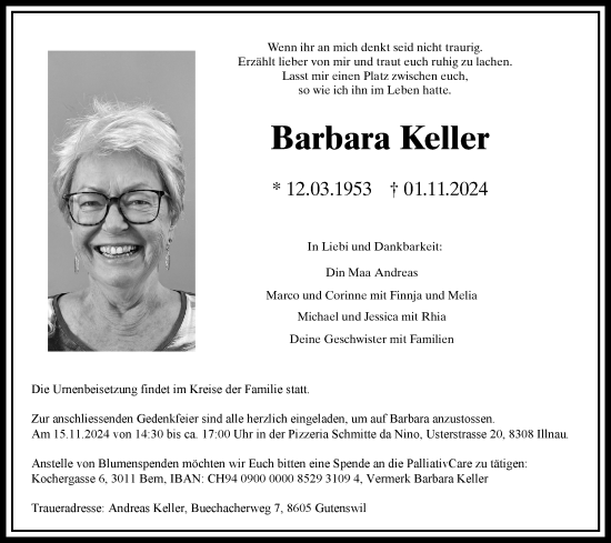 Traueranzeige von Barbara Keller von AvU