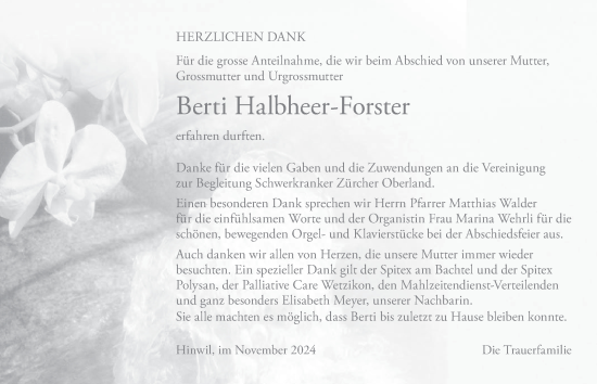 Traueranzeige von Berti Halbheer-Forster von AvU