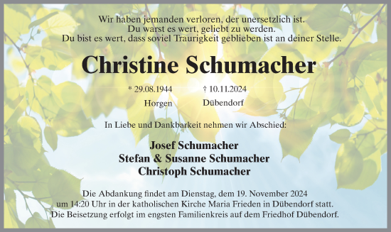 Traueranzeige von Christine Schumacher von VO solo