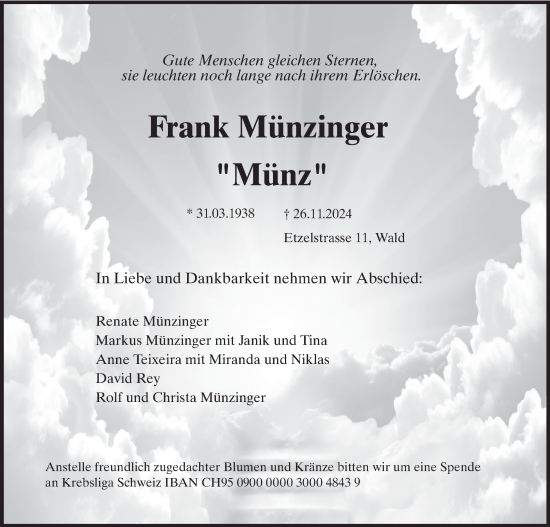 Traueranzeige von Frank Münzinger von AvU