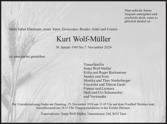 Traueranzeige von Kurt Wolf-Müller von AvU