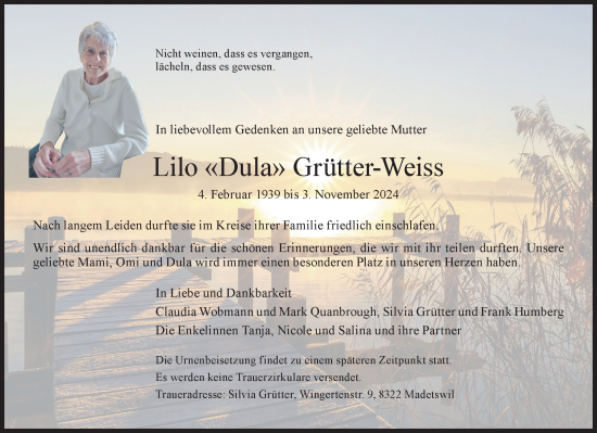 Traueranzeige von Lilo  Grütter-Weiss von reg_5