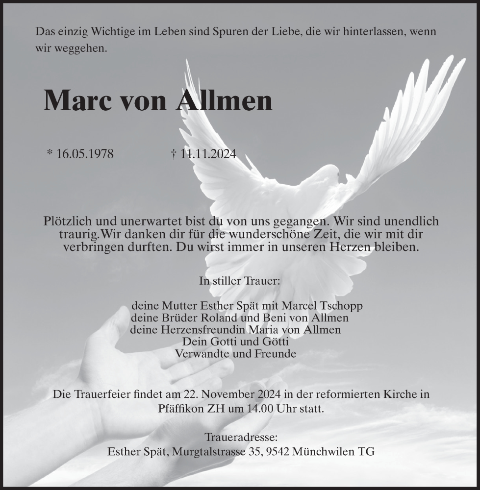  Traueranzeige für Marc  von Allmen vom 19.11.2024 aus AvU