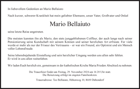 Traueranzeige von Mario Bellaiuto von VO solo