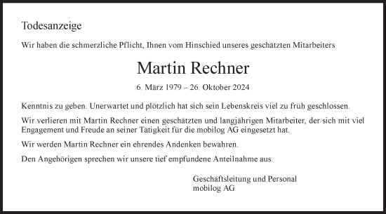 Traueranzeige von Martin Rechner von AvU