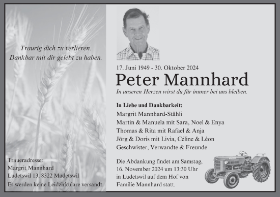 Traueranzeige von Peter Mannhard von AvU