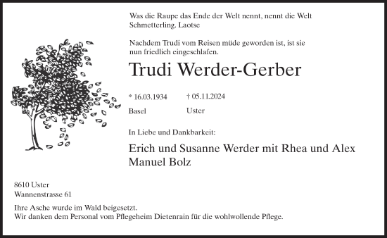 Traueranzeige von Trudi Werder-Gerber von AvU