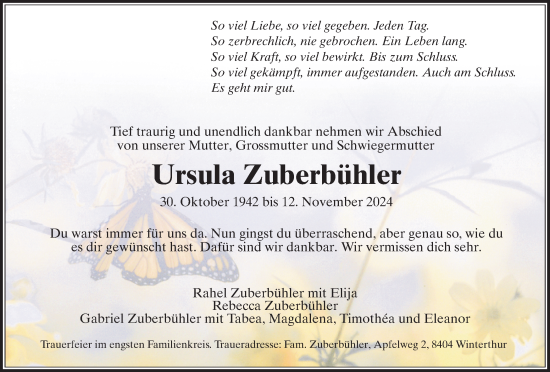 Traueranzeige von Ursula Zuberbühler von reg_5