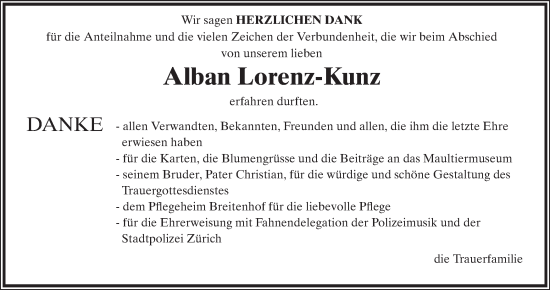 Traueranzeige von Alban Lorenz-Kunz von AvU