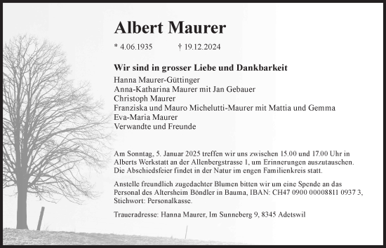 Traueranzeige von Albert Maurer von AvU