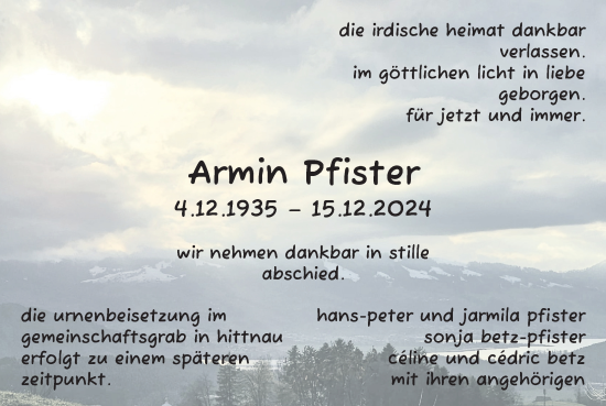 Traueranzeige von Armin Pfister von AvU