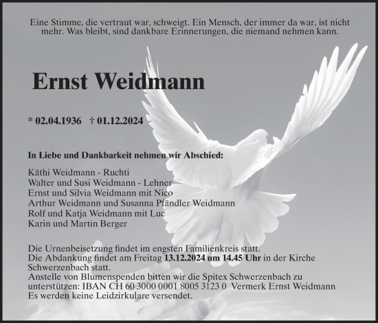 Traueranzeige von Ernst Weidmann von AvU