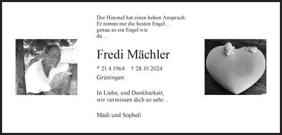 Traueranzeige von Fredi Mächler von AvU