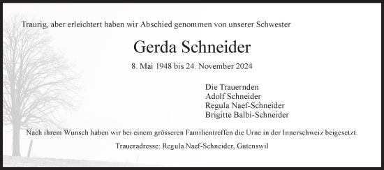 Traueranzeige von Gerda Schneider von AvU