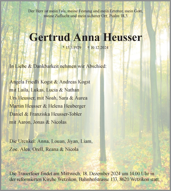 Traueranzeige von Gertrud Anna Heusser von AvU