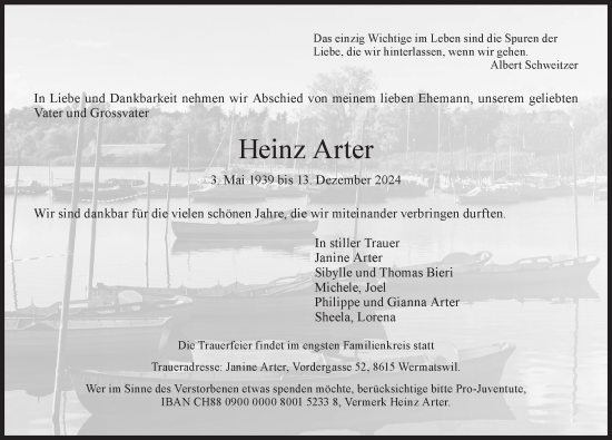 Traueranzeige von Heinz Arter von AvU