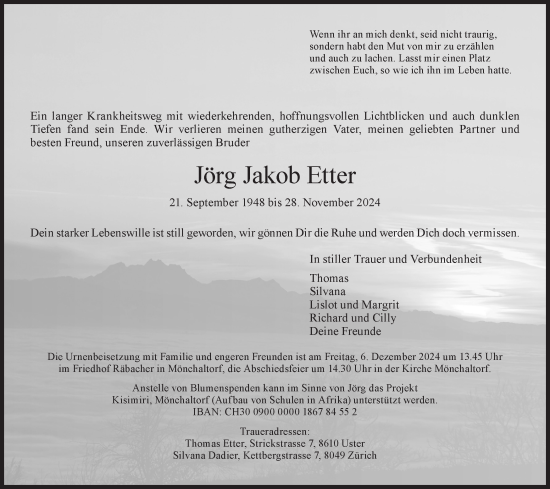 Traueranzeige von Jörg Jakob Etter von AvU