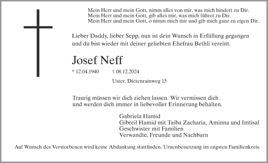 Traueranzeige von Josef Neff von AvU