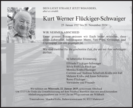 Traueranzeige von Kurt Werner Flückiger-Schwaiger von AvU