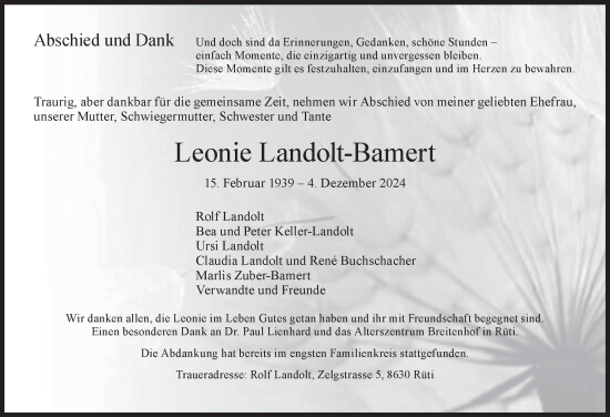 Traueranzeige von Leonie Landolt-Bamert von AvU