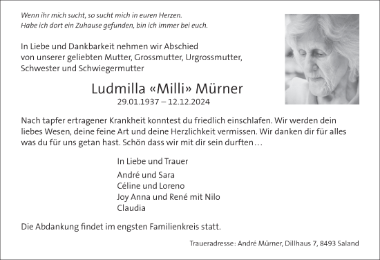 Traueranzeige von Ludmilla Mürner von AvU