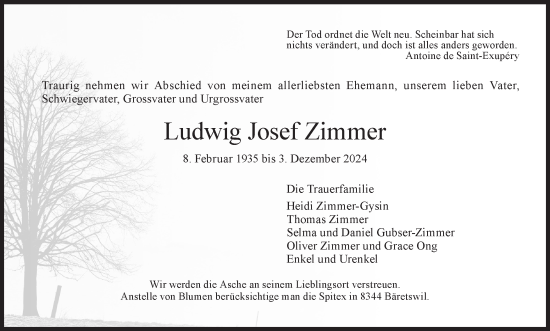 Traueranzeige von Ludwig Josef Zimmer von AvU