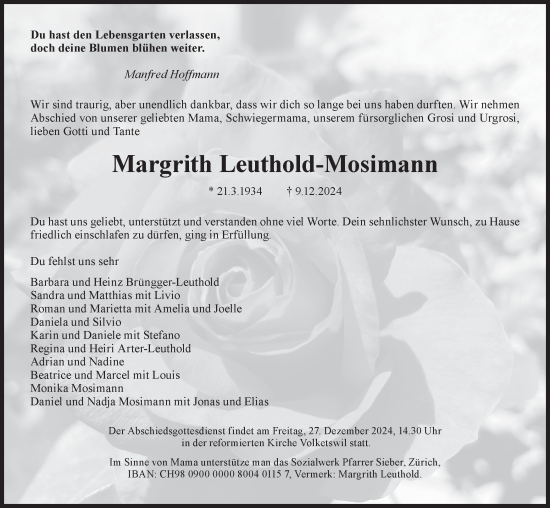 Traueranzeige von Margrith Leuthold-Mosimann von AvU