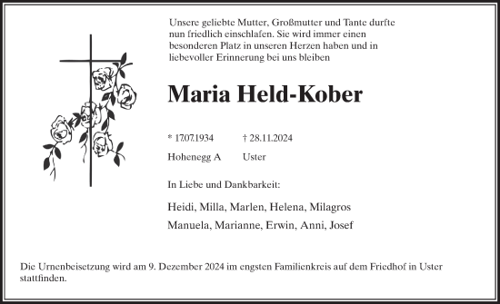 Traueranzeige von Maria Held-Kober von AvU