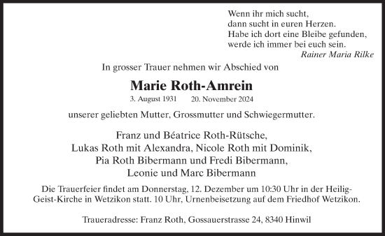 Traueranzeige von Marie Roth-Amrein von AvU