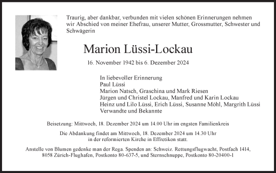 Traueranzeige von Marion Lüssi-Lockau von AvU