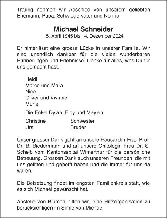 Traueranzeige von Michael Schneider von AvU