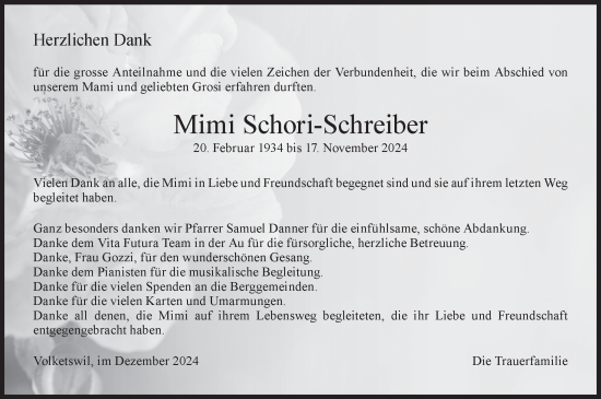 Traueranzeige von Mimi Schori-Schreiber von AvU