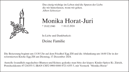 Traueranzeige von Monika Horat-Juri von AvU