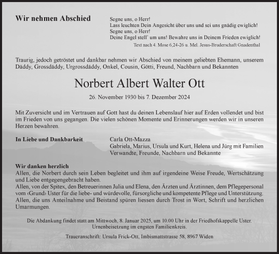 Traueranzeige von Norbert Albert Walter Ott von AvU