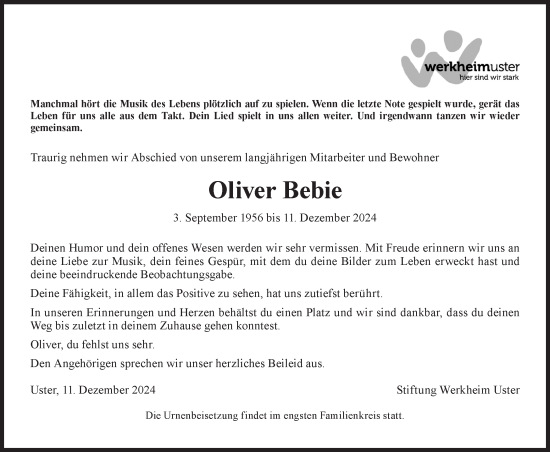 Traueranzeige von Oliver Bebie von AvU