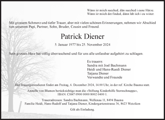 Traueranzeige von Patrick Diener von AvU