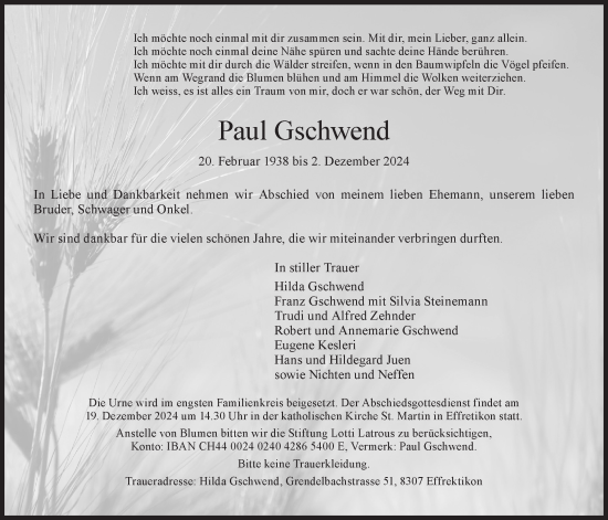 Traueranzeige von Paul Gschwend von reg_5