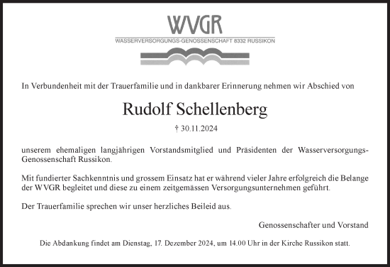 Traueranzeige von Rudolf Schellenberg von AvU