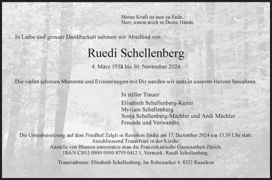 Traueranzeige von Ruedi Schellenberg von AvU