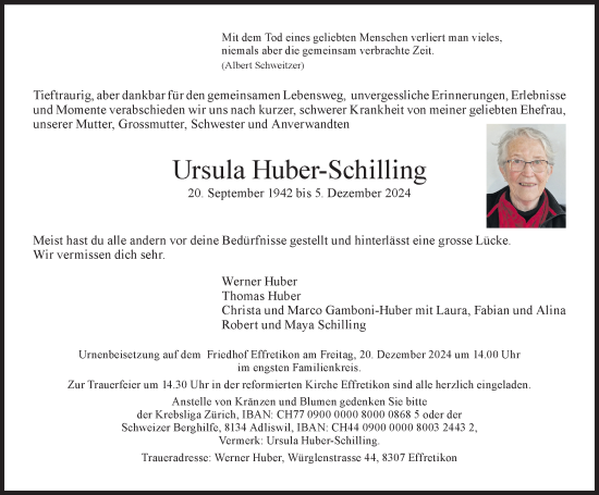 Traueranzeige von Ursula Huber-Schilling von reg_5