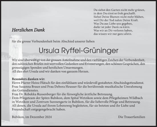 Traueranzeige von Ursula Ryffel-Grüninger von AvU