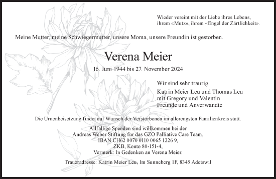 Traueranzeige von Verena Meier von AvU