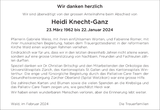 Traueranzeige von Heidi Knecht-Ganz von AvU